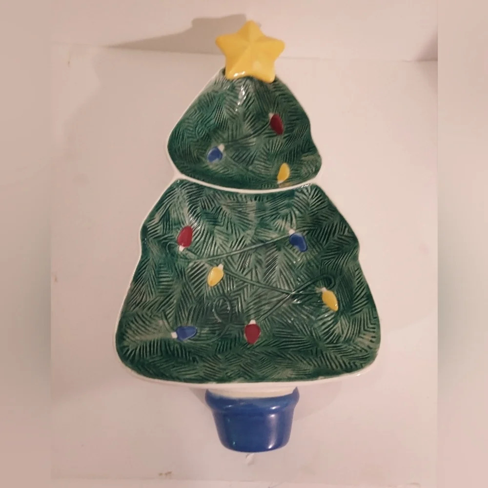 Vintage 1980's Hallmark Ceramic Christmas Tree Serving Dish for Candy & Nuts